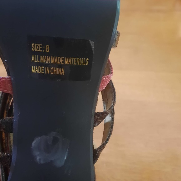 Icora Brown Pink Strappy Open Toe Mixed Media Heels Size 8 - Picture 8 of 11